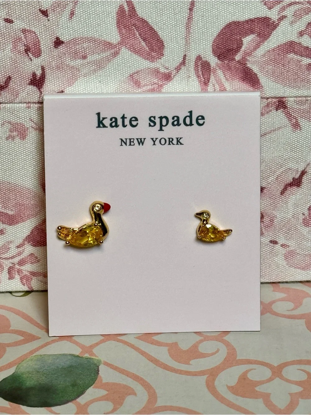 Kate Spade Love You, Mom Duck Earrings Yellow Crystal